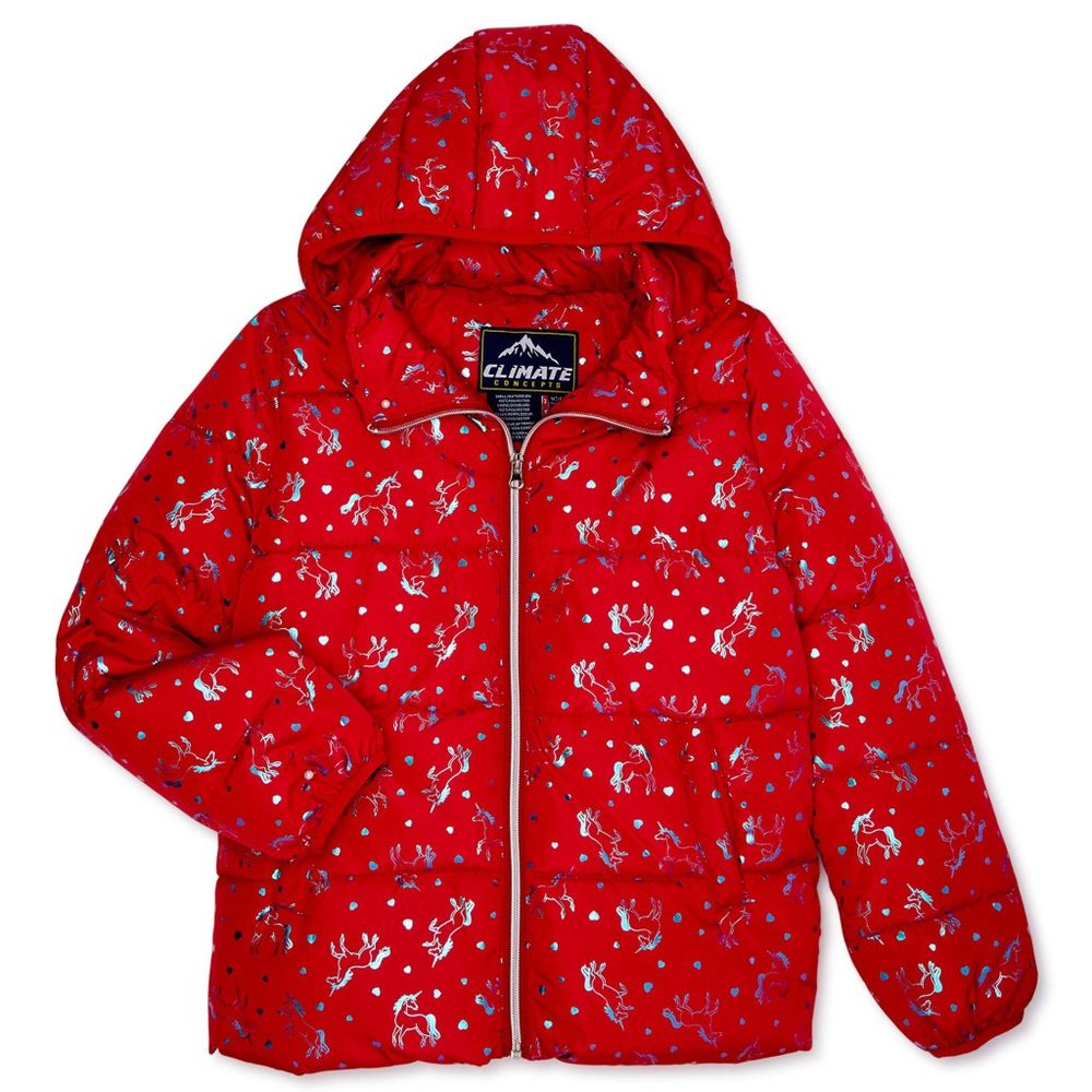 Girls Puffer Jacket Size 4/5, 6/6x, 7/8 9/10, 10/12, 14/16 Metallic Unicorn
